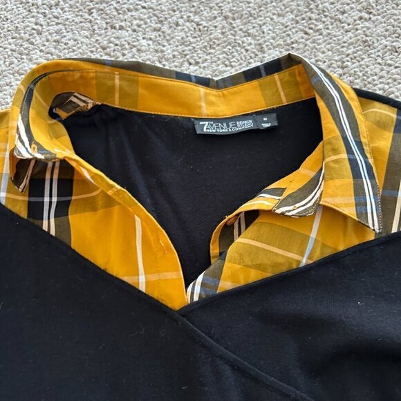 🎀 Buy 2 Get 1 Free 🎀 7th Avenue Design Studio M Black Sweater Yellow Plaid - Picture 3 of 6